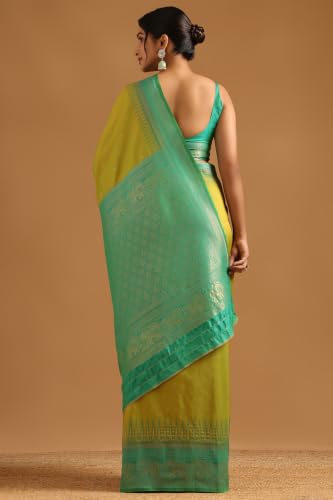 Soch Womens Light Green Silk Blend Ethnic Motifs Zari Woven Saree