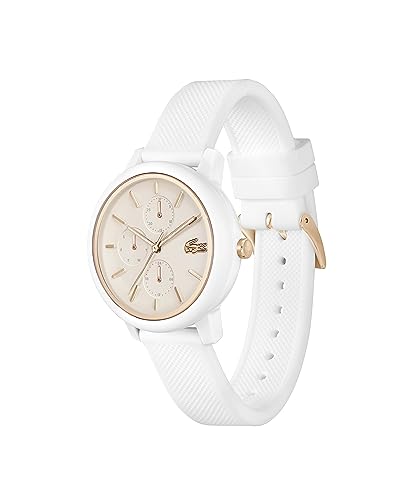 Lacoste Lacoste.12.12 Qtz Multifunction Carnation Gold Round Dial Women's Watch|White Silicone Material|White Color Band - 2001326
