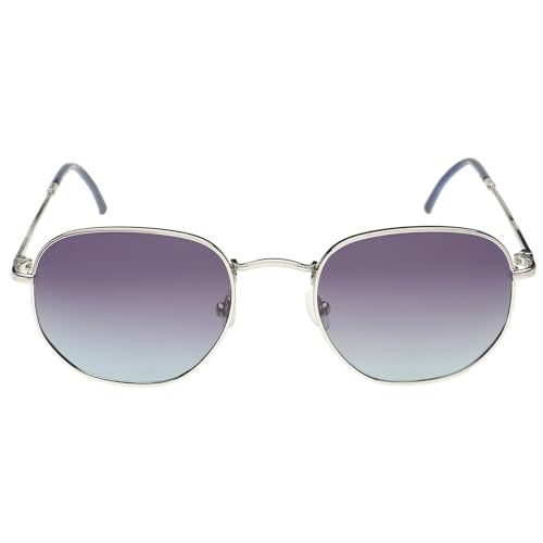 French Connection|Silver Full Frame Oval Sunglasses|Polarized | 100% UV Protection (UV 400) Blue Gradient Faded Lens|Men's & Women's|Small|FC 7642PL C3 51 S