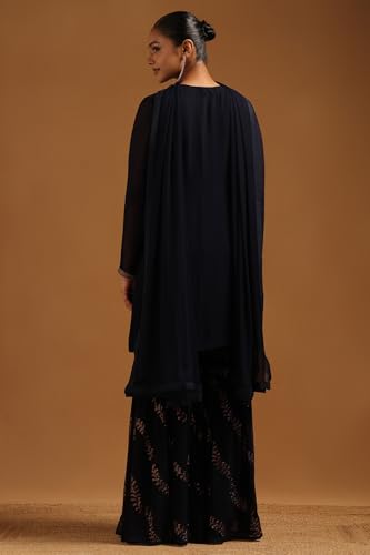 Soch Womens Navy Blue Georgette Embellished Suit Set With Mukaish Work