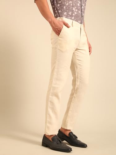 Linen Club Men's Regular Fit Solid Linen Casual Trouser | Linen Trouser for Men Beige
