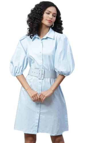 pluss Women Sea Green Solid Dress (LDR9345-SKYBLUE-S)