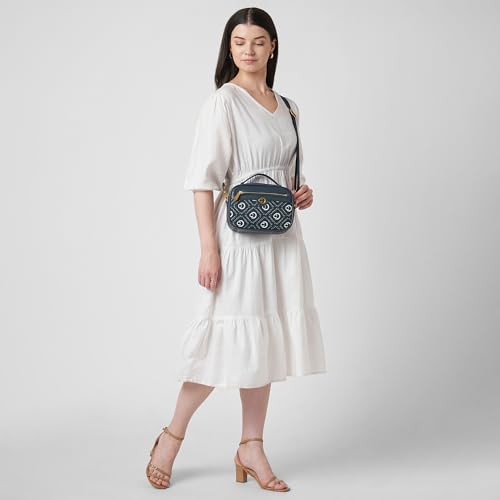 Caprese Florida Small Sling Bag for Women with Adjustable & Detachable Strap for Comfortable Wear | Zipper Closure | Versatile Handbag for Everyday Use, Travel, and Special Occasions (Navy)