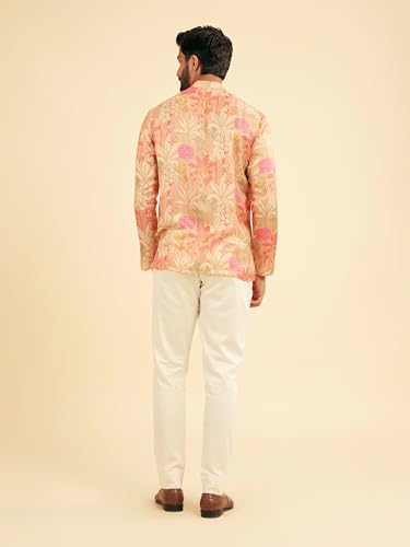 Manyavar Men's Satin Floral Prints Casual Short Kurta (Pink,M)