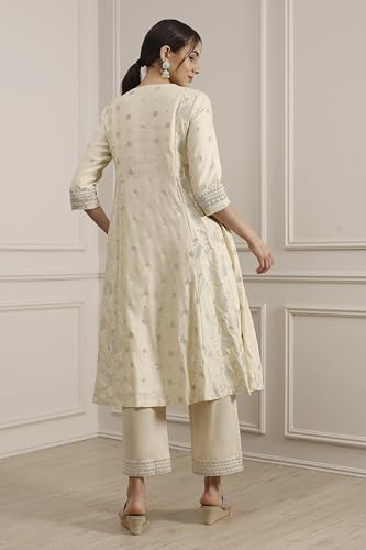 Biba Women's Natural White Silk Straight Yarndyed Suit Set