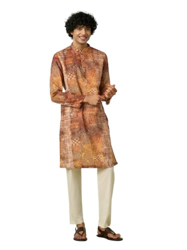 DIWAS BY MANYAVAR Men's Printed Casual Wear Kurta Set (Fawn,L)