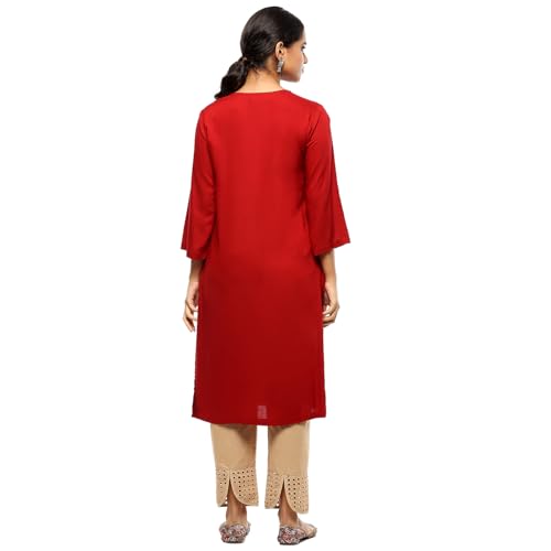BIBA Women's Red Rayon Straight Kurta_46