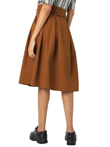 VERO MODA Women Solid Brown Cotton A-Line High Rise Skirt