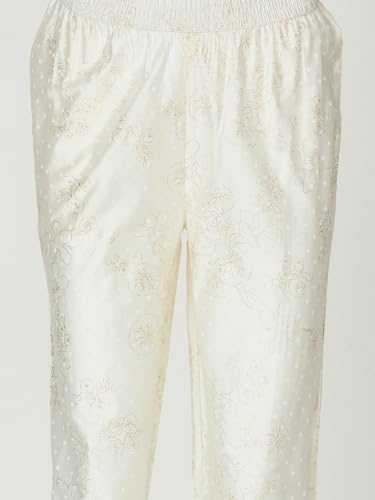 Max Women Embroidered A-line Kurta Set(Off White_L)