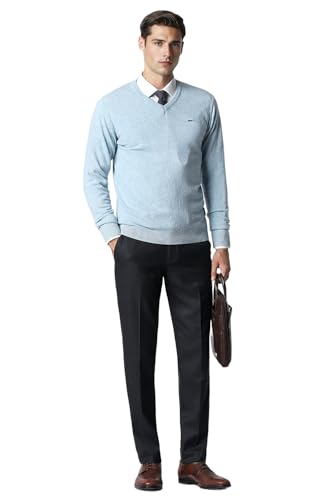 Men Blue Solid V Neck Sweater