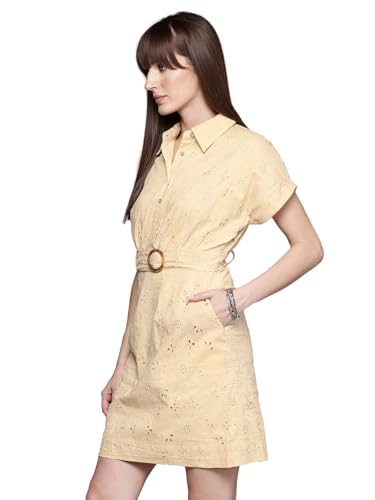 Label RITU KUMAR Ecru Fashion Flair Collar Neck Short Dress with Belt