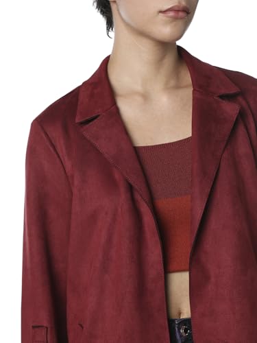 ONLY Women's Solid Regular Fit Maroon Coat