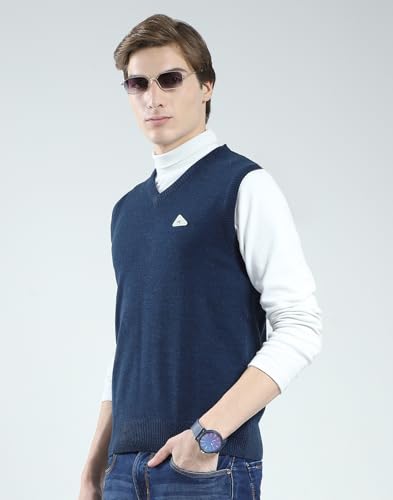 Monte Carlo Men's Regular Fit Pullover | Solid Pattern | Pull On Closure with Sleeveless V Neck Winter Pullover for Men's Blue M (Pack of_1)