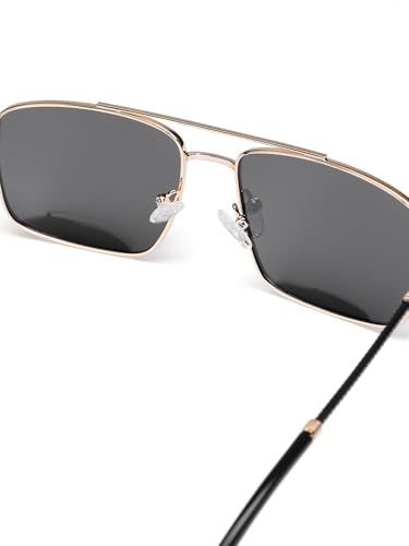 Carlton London Men Premium Polarised UV Protected Blue Lens Gold and Black Toned Rectangle Sunglasses