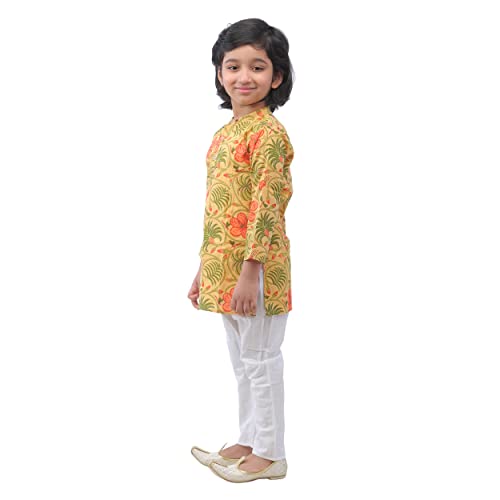 AHHAAAA Kids Ethnic Cotton Printed Kurta Pyjama Set for Boys 817 (Mustard, 18-24 Months)