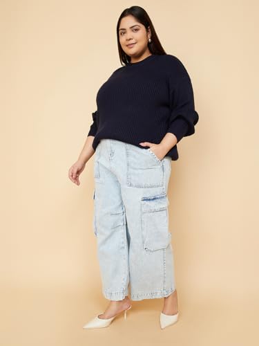 Max Women Washed Cargo Jeans (Blue_42)