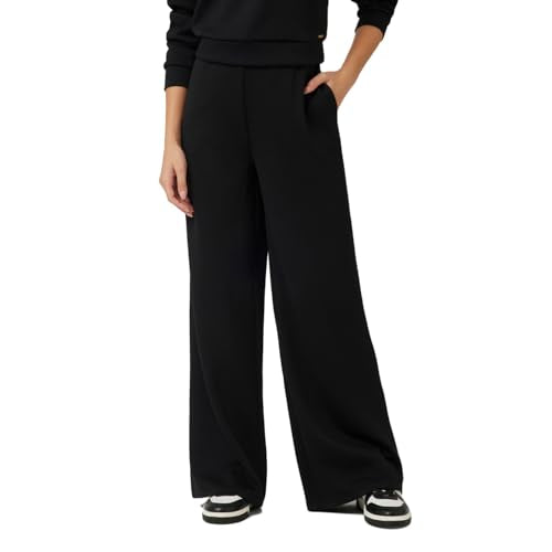 GUESS Women Solid High-Rise Wide Leg Trousers Black