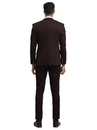 Turtle Men 100% Cotton Dobby Print Full Sleeve Three Piece Brown Formal Suit