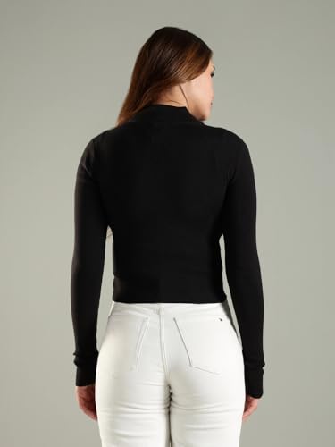 Tommy Hilfiger Women's Cotton Mock Neck Sweaters (F25JWSW011_Black_XL)