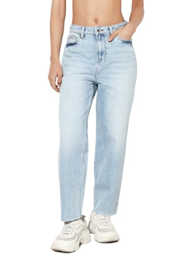 ONLY Women's Straight Fit High-Rise Blue Jeans