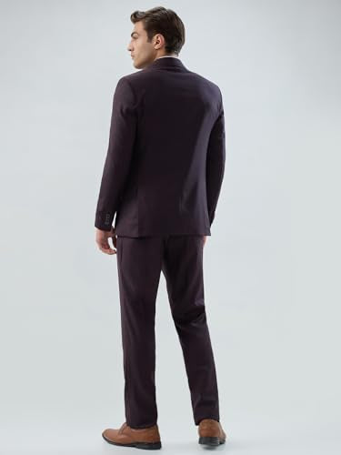 Park Avenue Men Slim Fit Checks Pattern Poly Wool Blend Notch Lapel Full Sleeve Formal Suit Maroon