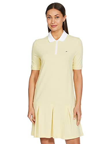 Tommy Hilfiger Women's Cotton A-Line Above The Knee Dress (S23JWDR061_Lemon Zest_XS)