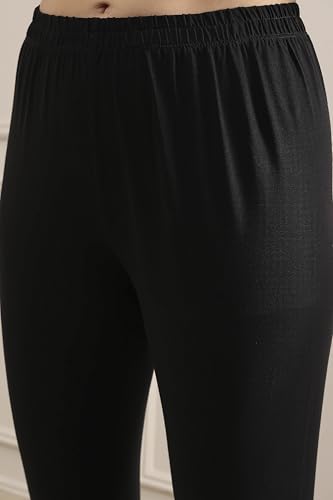 Biba Women Black Polyester Blend Solid Anarkali Suit Set_32