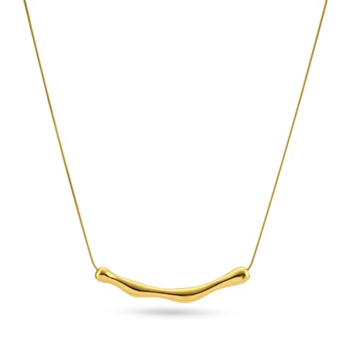 PALMONAS Molten Gold Curve Necklace for Women - Waterproof & Anti-Tarnish Jewellery, Gift For Girls & Women