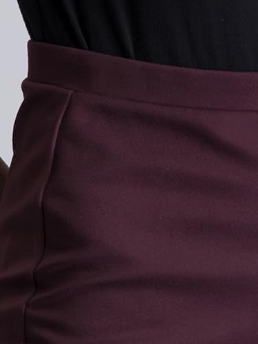 FableStreet Women's Viscose Rayon Elasticated Knitted Pencil Knee Length Skirt (Maroon) (32) (KNSK062MRON-32)
