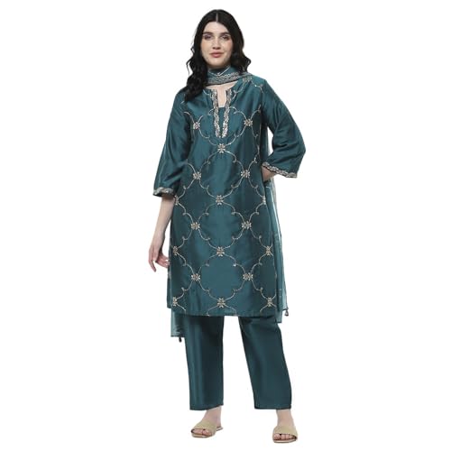 Rangriti Women's Viscose Blend Kurta Set (FSGLM22181SS25TEL_Teal