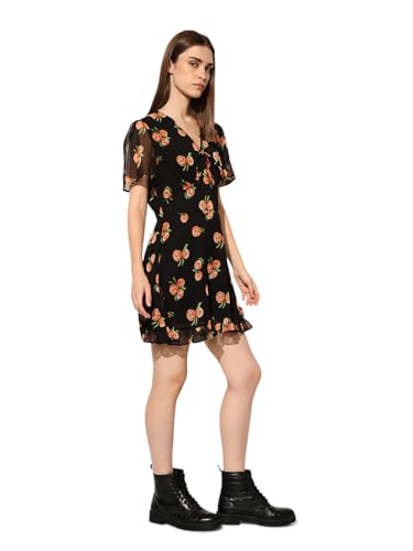 ONLY Women's Graphic Fit and Flare Black Dress