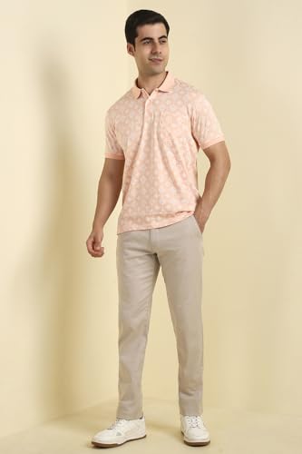Allen Solly Men Peach Print Polo Neck T-Shirt