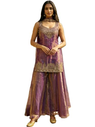 Leeli Peeri Designer Women's Fendy Satin Embroidery Work Kurta Palazzo With Dupatta…