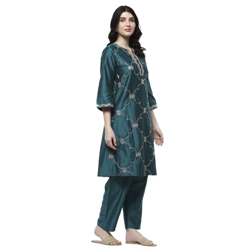 Rangriti Women Teal Viscose Straight Kurta Set_32