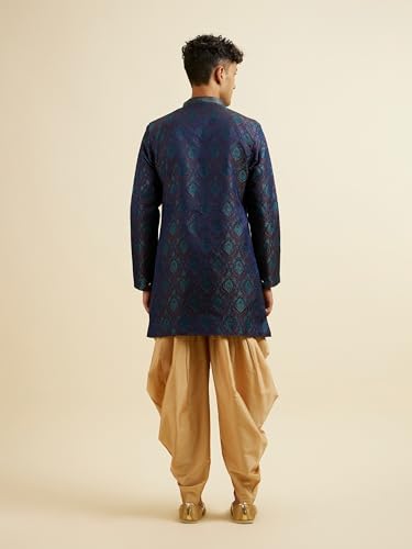 Manyavar Men's Art Silk Jacquard Embroidered Kurta Set (Blue,XXL)