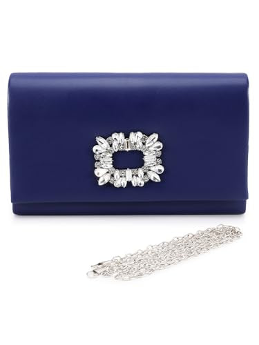 ZEVORA Women's Framed Foldover Clutch | Detachable Chain Sling Strap | Ladies Purse Wallet 08A Blue (22X14 CM)