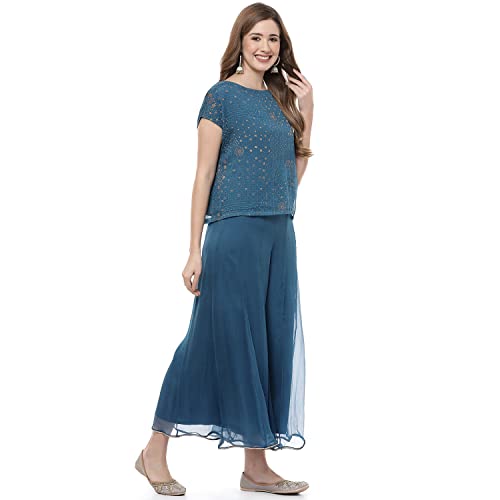 Rangriti Women's Ethnic Petrol Blue Ethnic Wear Two Piece Set (Size_M)