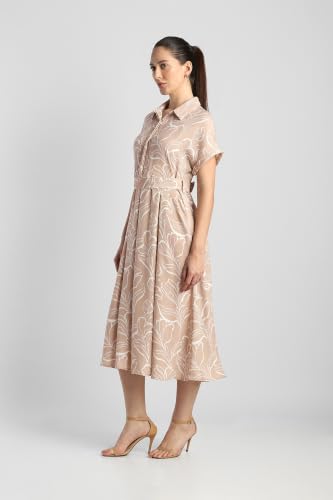 Women Beige Printed Calf Length Casual Dress