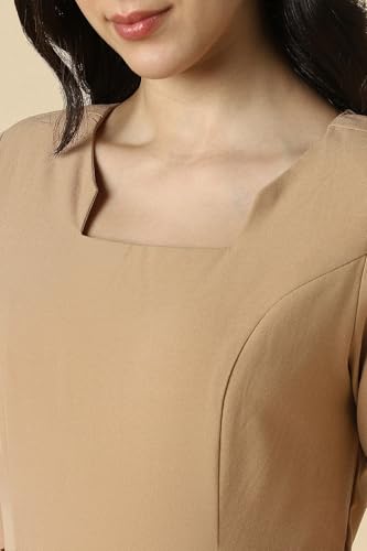 Women Beige Solid Formal Dress