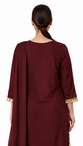 BALAJI TRENDS HUB Emerald Maroon Mirror Work Kurti Set with Golden Dupatta