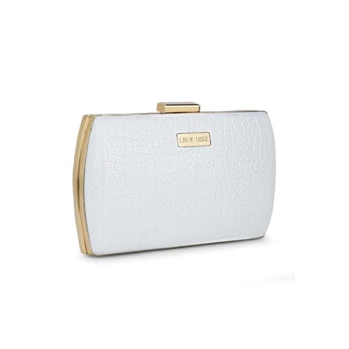 Lavie Lx Glossy Synthetic Zipper Closure Women's Clutch (WHITE, LARGE)