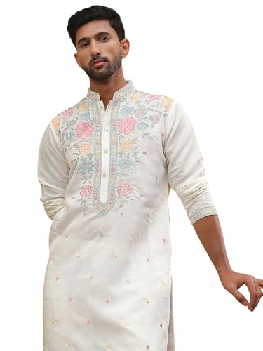 Jompers Silk Blend Embroidered Kurta (White, S)