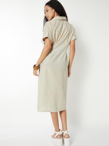 Max Women Printed A-line Shirt Dress(White_XS)