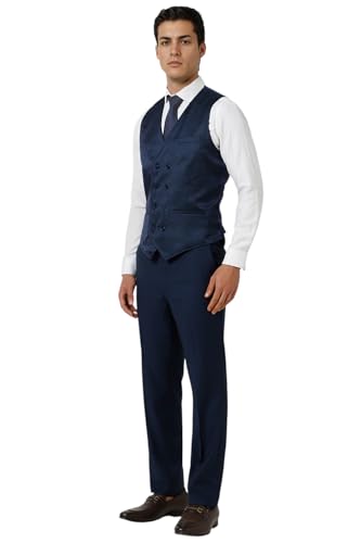 Van Heusen Men's Polyester Blend Three Piece Suit-Dress Set (VHSUCSLF728071_Navy