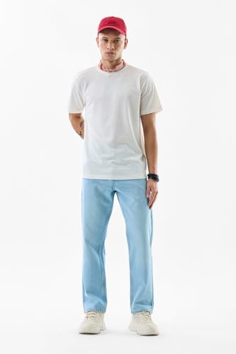SNITCH Men Jeans | Relaxed Fit Mid Rise Solid Pattern | 100% Cotton Woven Fabric with Button Closure & Five Pockets | Durable & Comfortable Casual Wear |Light Blue