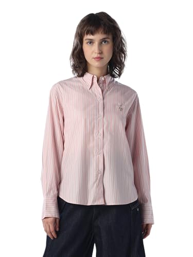 ONLY Women Striped Regular Fit Pink Shirt