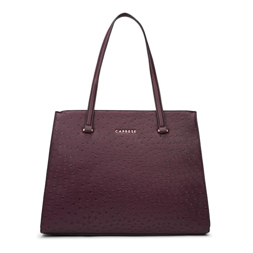 Caprese Britney Large 15.6 Laptop Compatible Tote Bag for Women | Animal Texture Faux Leather Shoulder Handbag | Spacious Office & Travel Bag | Dual Zipper & Magnetic Button Closure (Cherry Lacquer)