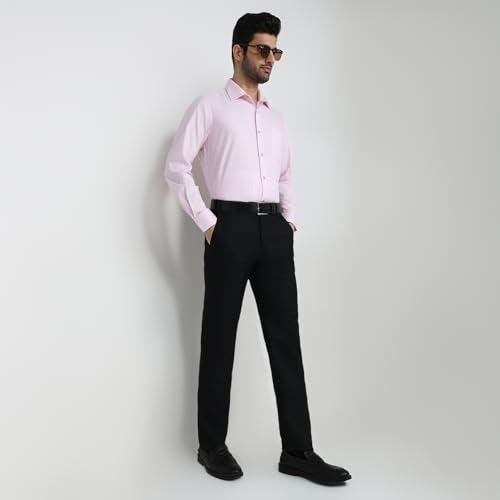 Raymond Men Contemporary Fit Solid Pattern Polyester Blend Flat Front Formal Trouser Black