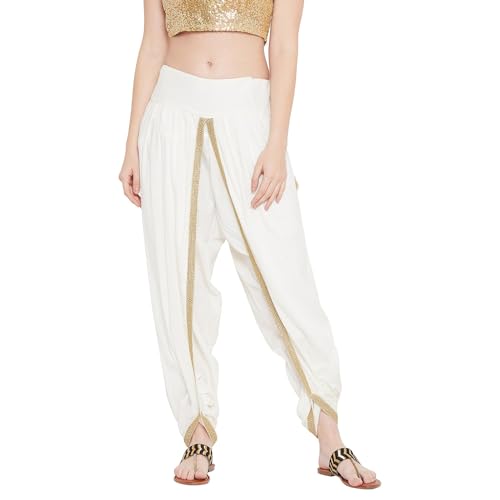 studio rasa Cotton Viscose Embellished Freesize Dhoti for Party Festive Fusionwear (BTC120RC02_Off White_FS)