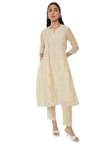 Max Women Embroidered A-line Kurta Set (Off White_XXL)
